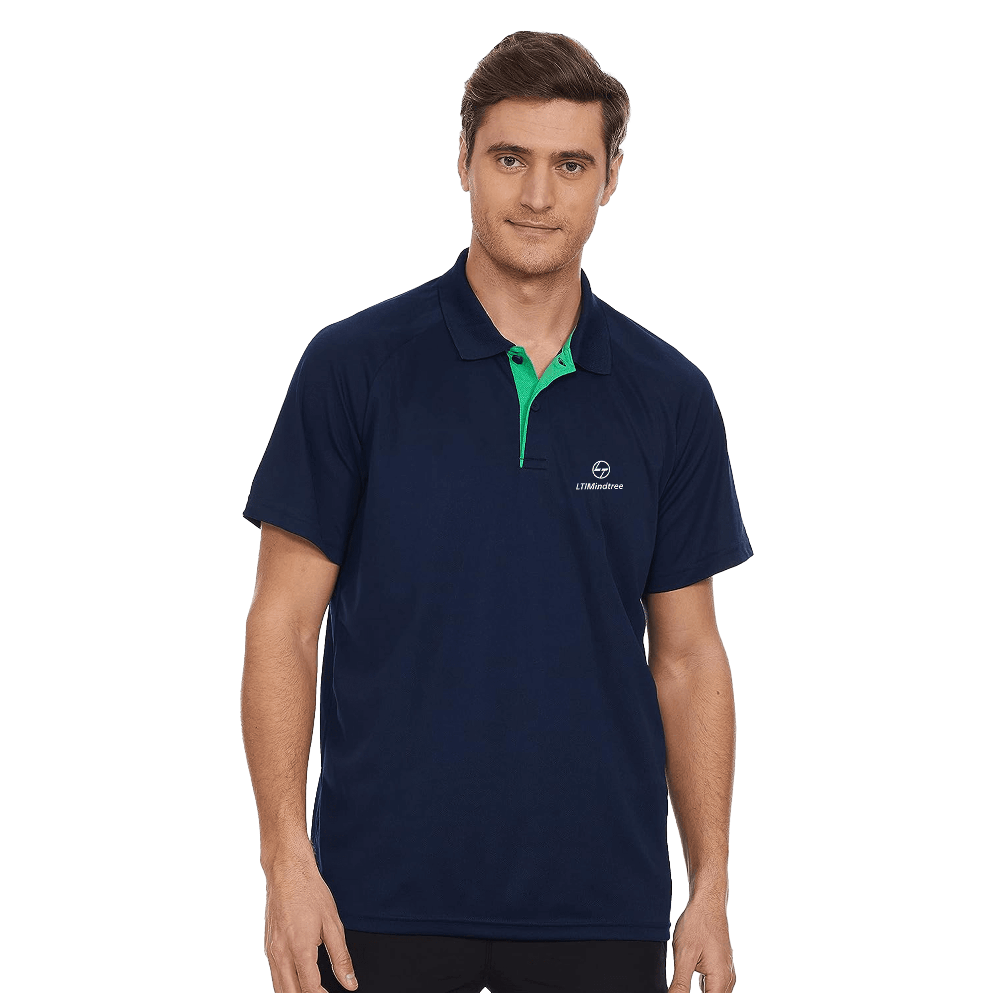 Adidas Men Solid Polo Neck Navy T Shirt