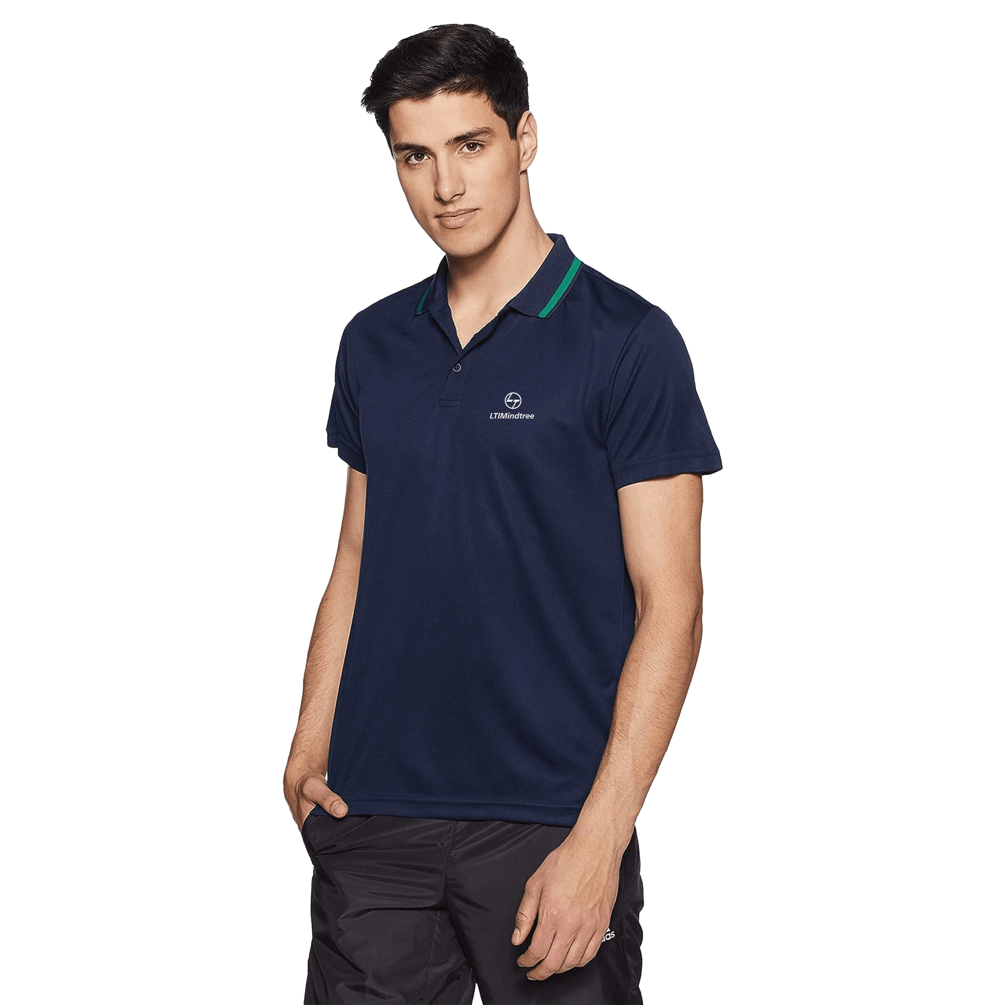 Adidas Solid Men Polo Neck Navy Blue T Shirt